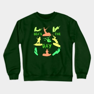 Kitesurfer Silhouette Pattern With Seas The Day Quote Crewneck Sweatshirt